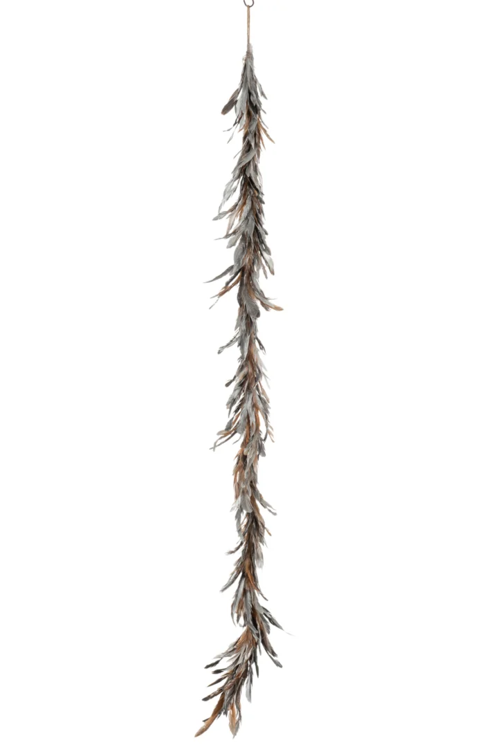 Guirlande Raurmes Veren zilver, lange decoratieve hanger van zachte veren met elegante uitstraling