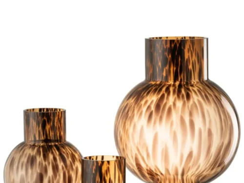 Vaas Floomea bruin glas, grote ronde vorm met luxe gevlekte afwerking, H46 cm, stijlvol woonaccessoire