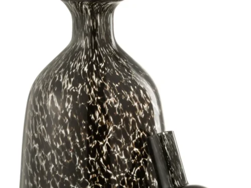 Decoratie Jirdel zwarte glazen fles met speels gespikkeld patroon en ronde glazen bol