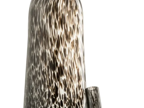 Decoratie Caudena glas zwart met stippenpatroon en stop, hoge decoratieve fles voor stijlvolle interieuraccenten