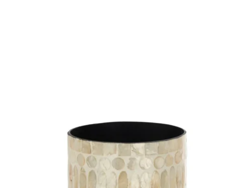 Beige Bloempot Breilvoro H15 cm met mozaïekpatroon en zwarte binnenkant, stijlvolle keramiek-papier afwerking