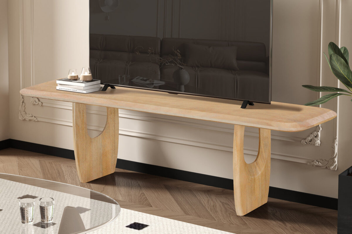Tv-meubel Siracusa 160 cm amandel mangohout Japandi