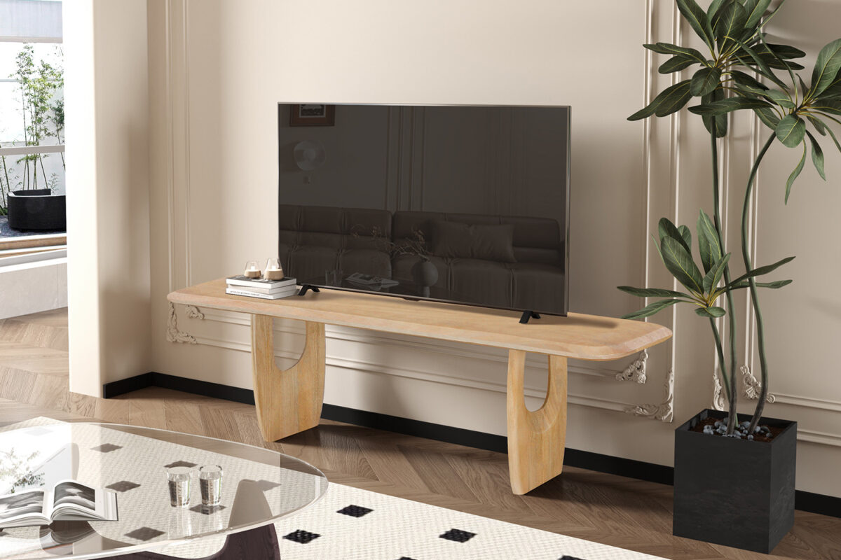Tv-meubel Siracusa 160 cm amandel mangohout Japandi – foto 2