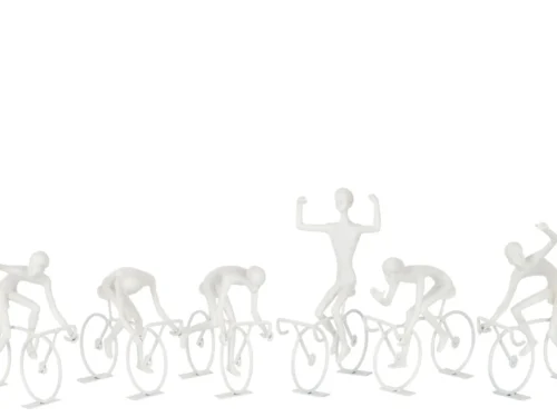 Decoratie Veisker polyresin wit set van 6, decoratieve fietsfiguren met speelse poses en ijzeren details