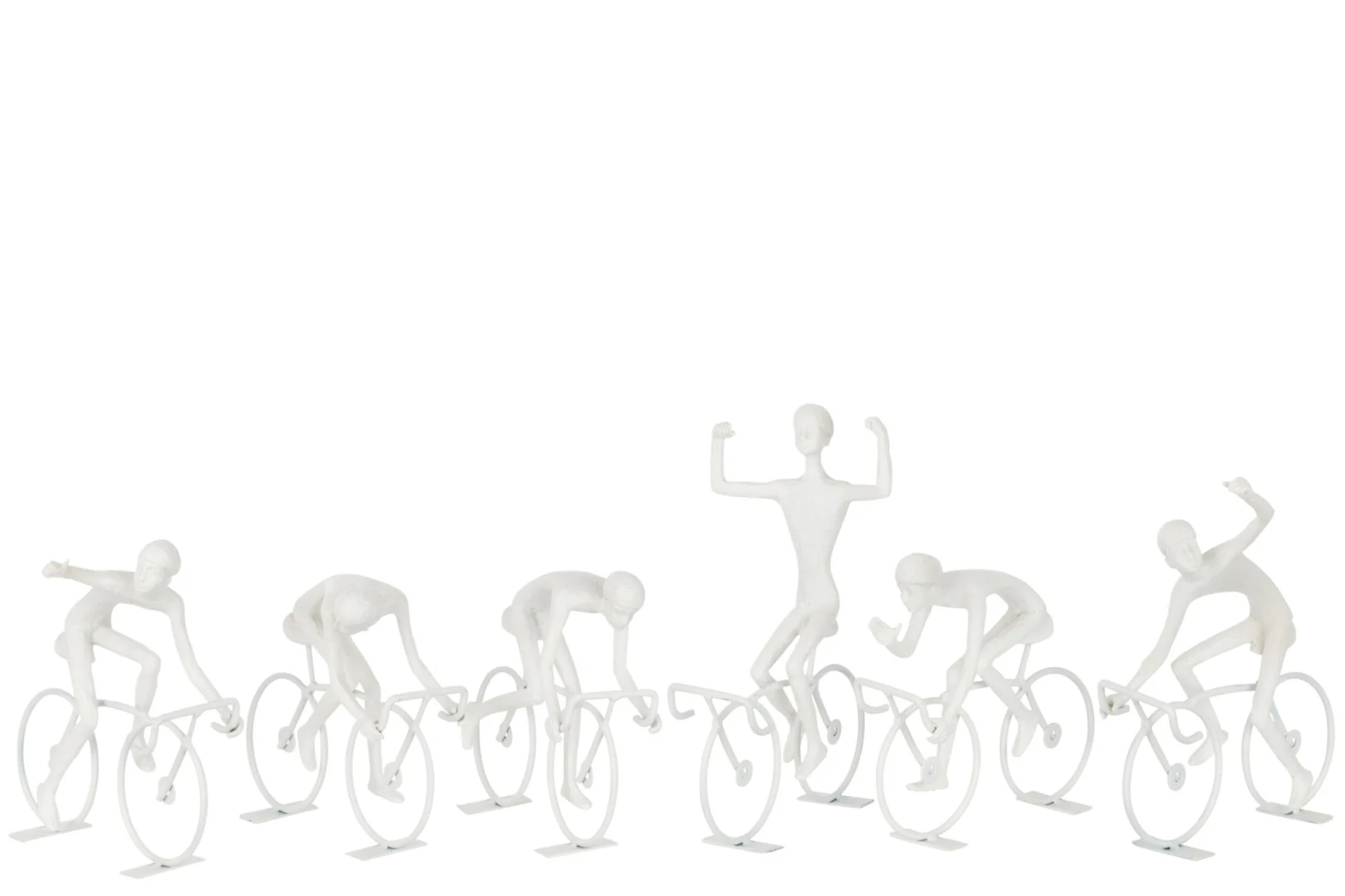 Decoratie Veisker polyresin wit set van 6, decoratieve fietsfiguren met speelse poses en ijzeren details
