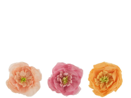 Kunstbloem Deintoro Papier Roze set van 3 in roze, perzik en geel, met grote papieren bloemen