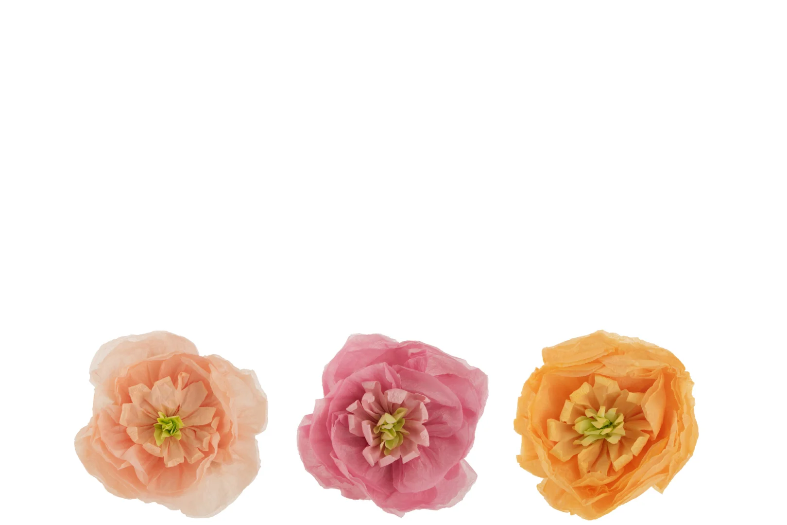 Kunstbloem Deintoro Papier Roze set van 3 in roze, perzik en geel, met grote papieren bloemen