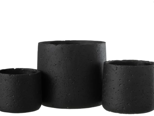 Zwarte betonlook bloempot Slosker Potine H17 cm, stoer en rond met ruwe structuur voor modern interieur