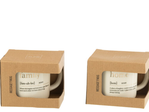 Mok Kandello Steen Wit set van 2 in doos, met family- en home-opdruk en gouden details