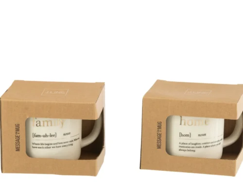 Mok Kandello Steen Wit set van 2 in doos, met family- en home-opdruk en gouden details