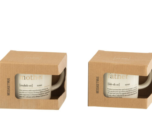 Mok Pessia Steen Wit set van 2 in cadeauverpakking, wit steengoed met gouden accenten voor moeder en father