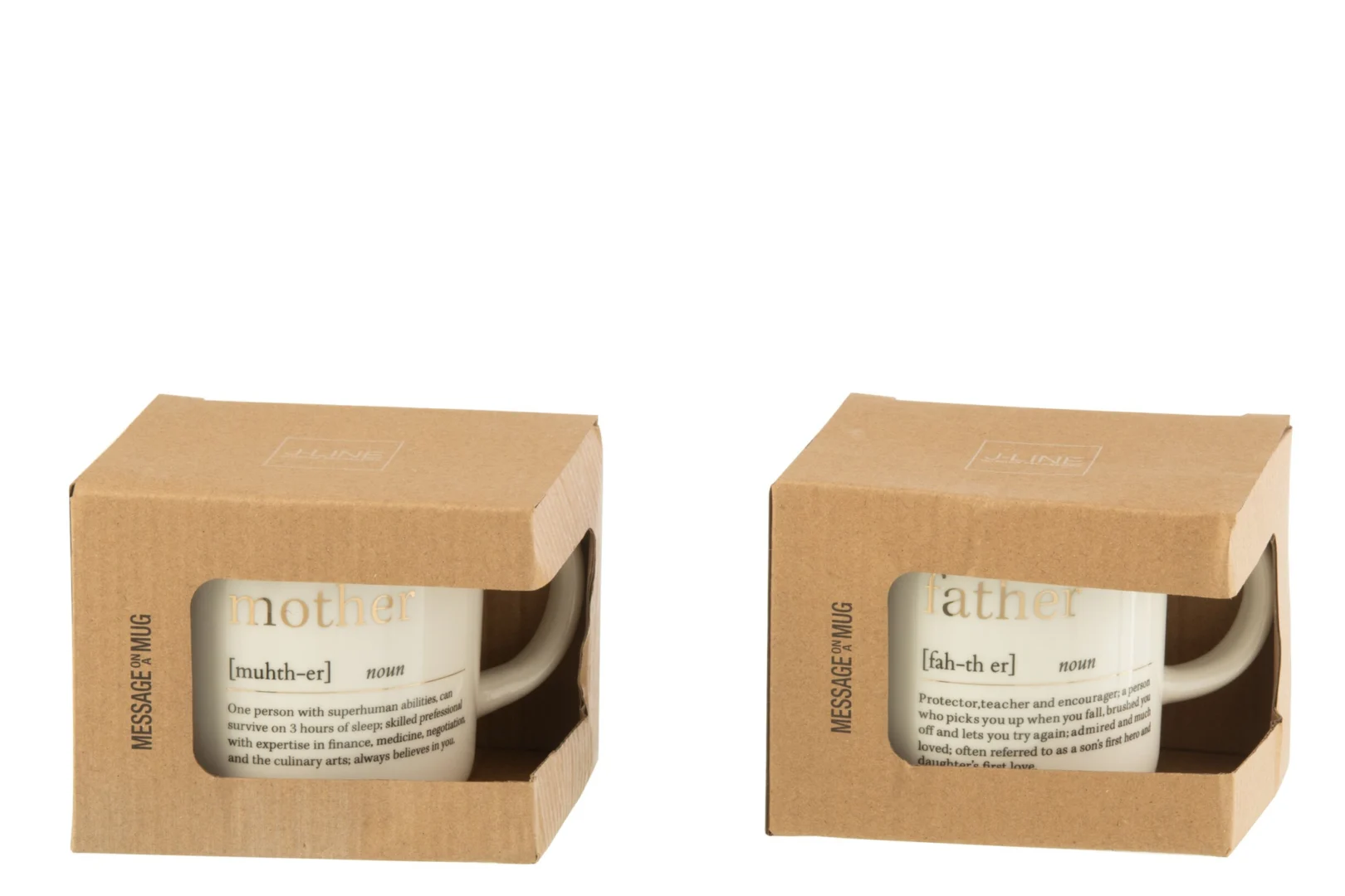 Mok Pessia Steen Wit set van 2 in cadeauverpakking, wit steengoed met gouden accenten voor moeder en father