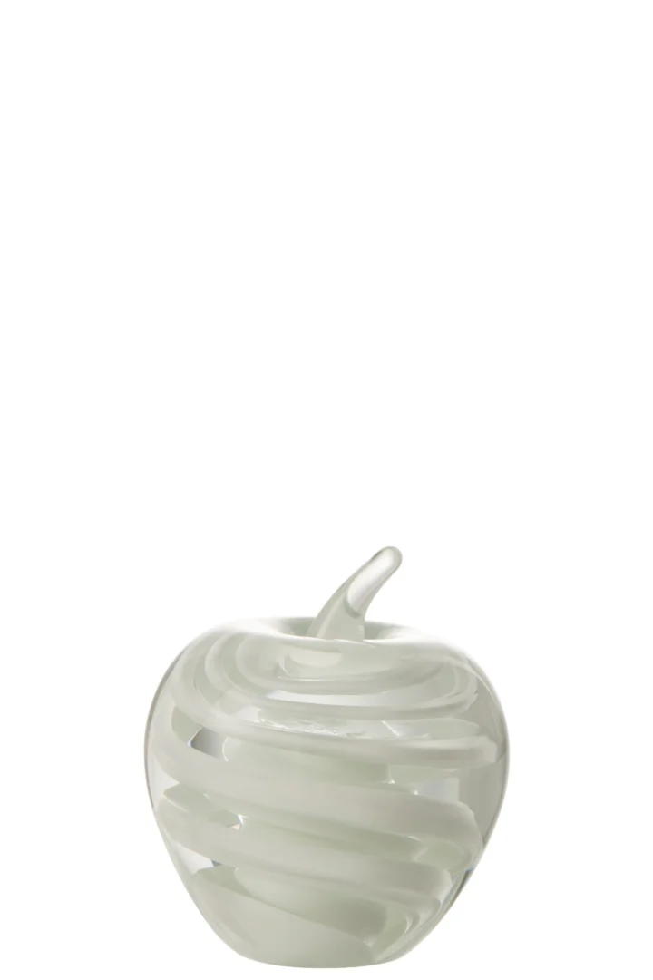 Peilura glazen presse-papier wit in appelvorm, compact decoratief woonaccessoire met rustige uitstraling