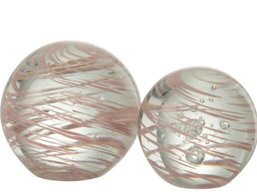 Presse-papier Fatello van roze glas met speels swirlpatroon, compact en decoratief voor bureau of tafel