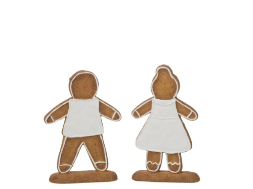 Beeld Flintas meerkleurig, set van 2 gingerbreadfiguren in wit en bruin, 15,5 cm hoog, decoratief voor kerst