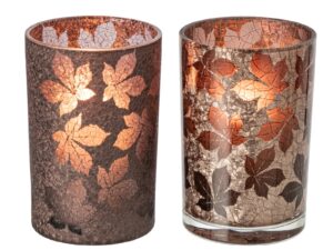 Waxinelichthouder Ceinten Glas Bruin - Set van 2