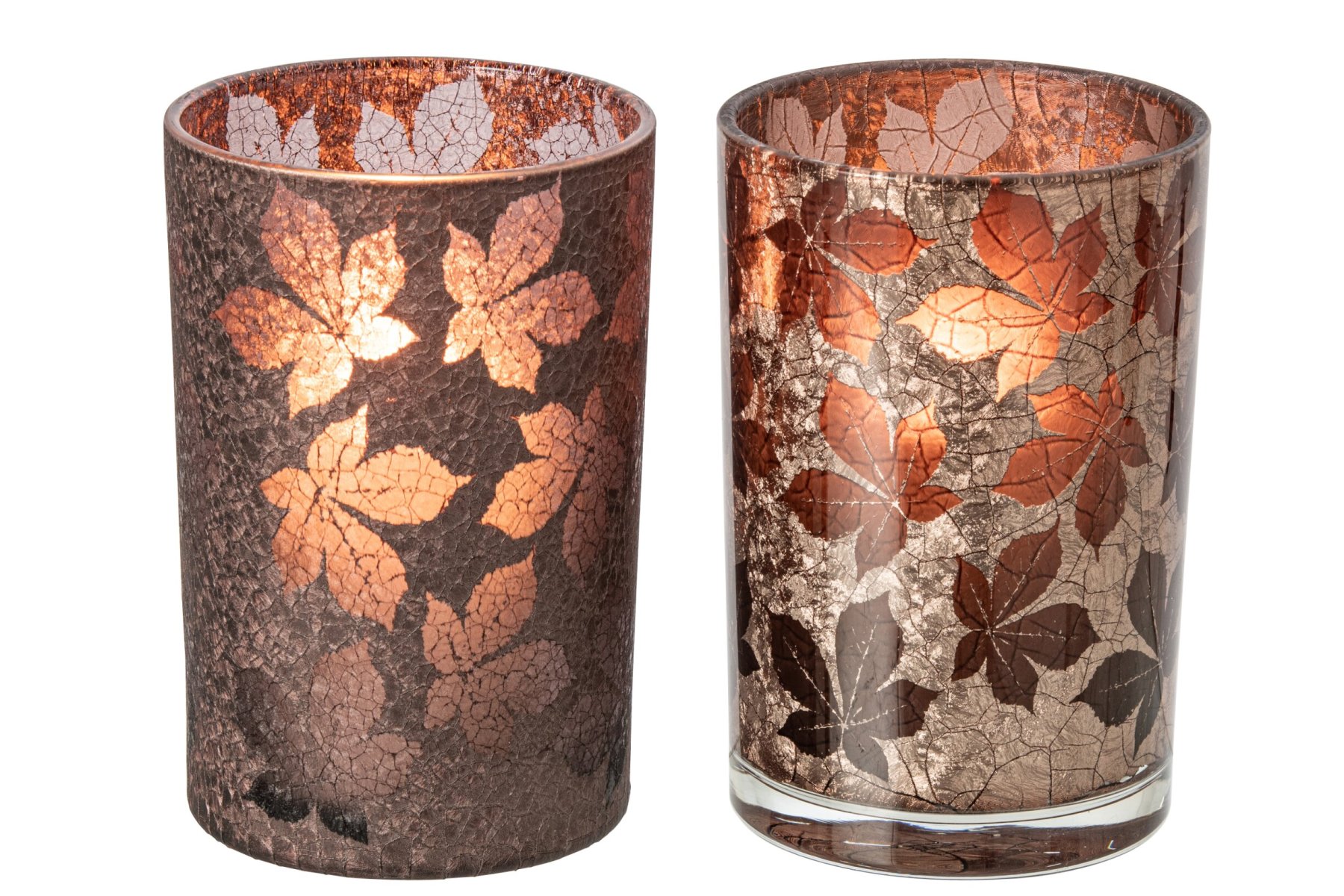 Waxinelichthouder Ceinten Glas Bruin - Set van 2