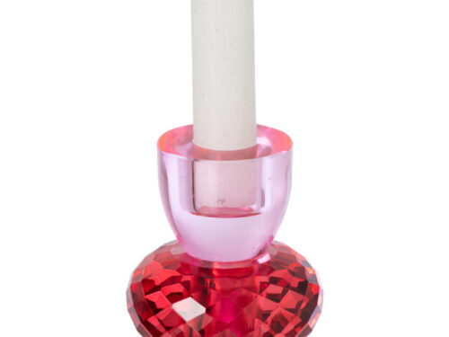 Kandelaar Vullesta Glas Rood H11,5 cm met kaars, glanzend rood glazen design en facetten