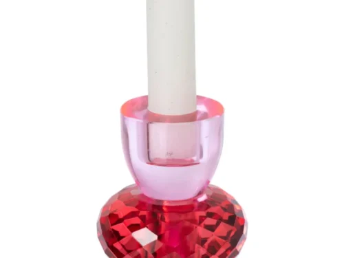 Kandelaar Vullesta Glas Rood H11,5 cm met kaars, glanzend rood glazen design en facetten