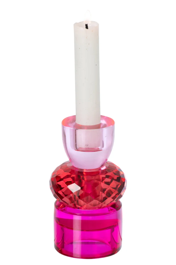 Kandelaar Vullesta Glas Rood H11,5 cm met kaars, glanzend rood glazen design en facetten