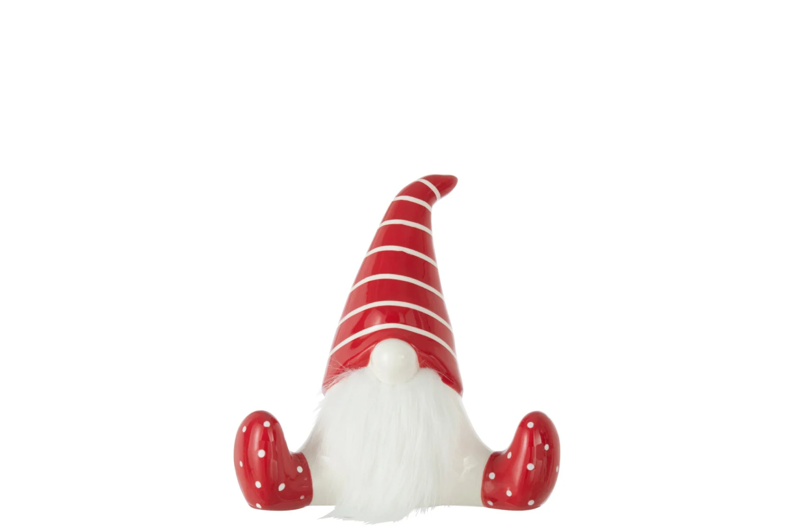 Decoratiefiguur Maunnin rode dolomiet gnoom met witte baard en gestreepte muts, feestelijk woonaccessoire H19 cm