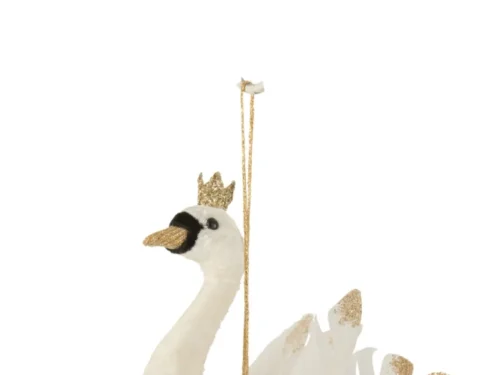 Decoratiehanger Veiskella Velvet Wit zwaan met gouden accenten en ophanglint