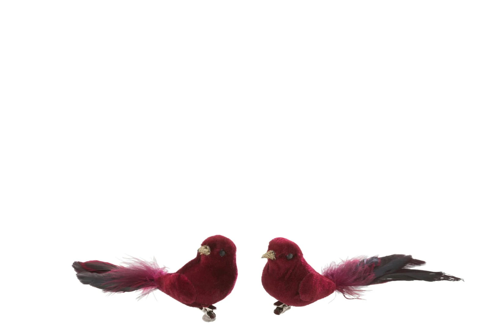Decoratiefiguur Bomane veren rood, set van 2 vogelclips met zachte pluimen en glanzende details
