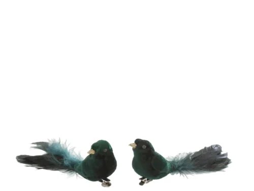 Decoratiefiguur Peentand veren groen, set van 2 decoratieve vogels met glanzende snavel en zachte staartveren
