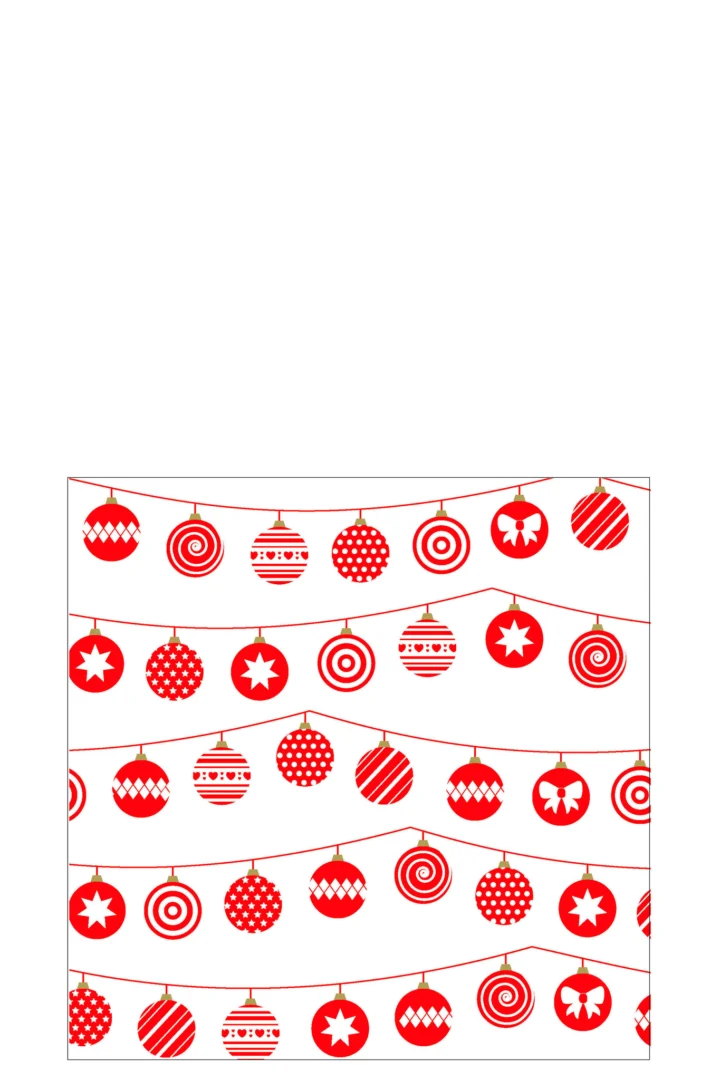 Servet Carren Papier Wit, set van 20 papieren servetten met rood-wit kerstballenmotief voor een feestelijke tafel