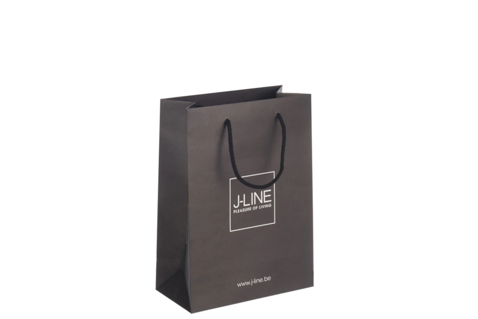 Zwarte Koblenz papieren tas met J-LINE opdruk en koordhengsels, compact en strak vormgegeven.