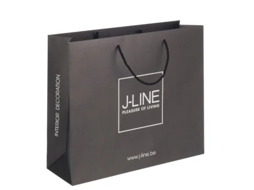 Tas Vaammia Papier Zwart, luxe zwarte papieren shoppingtas met J-LINE logo en katoenen hengsels