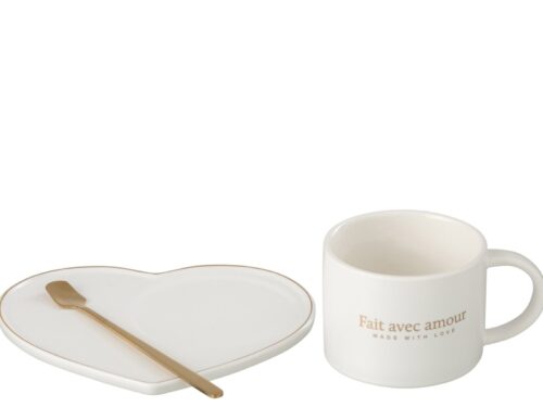 Schaal Zaandos Wit keramiek met gouden lepel en hartvormige rand, stijlvol tafelaccessoire