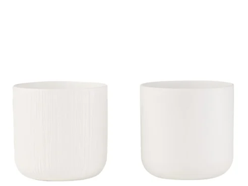 Witte Raularo keramische bloempotset van 2, rond en strak design, H20 cm voor planten en decoratie