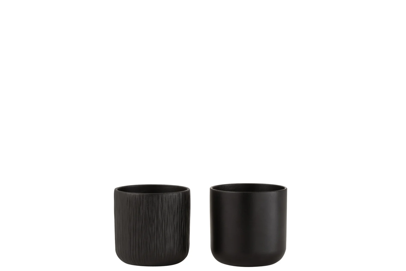 Set van 2 zwarte Leendi keramische bloempotten, compact 11,5 cm, met elegant matte en geribbelde afwerking