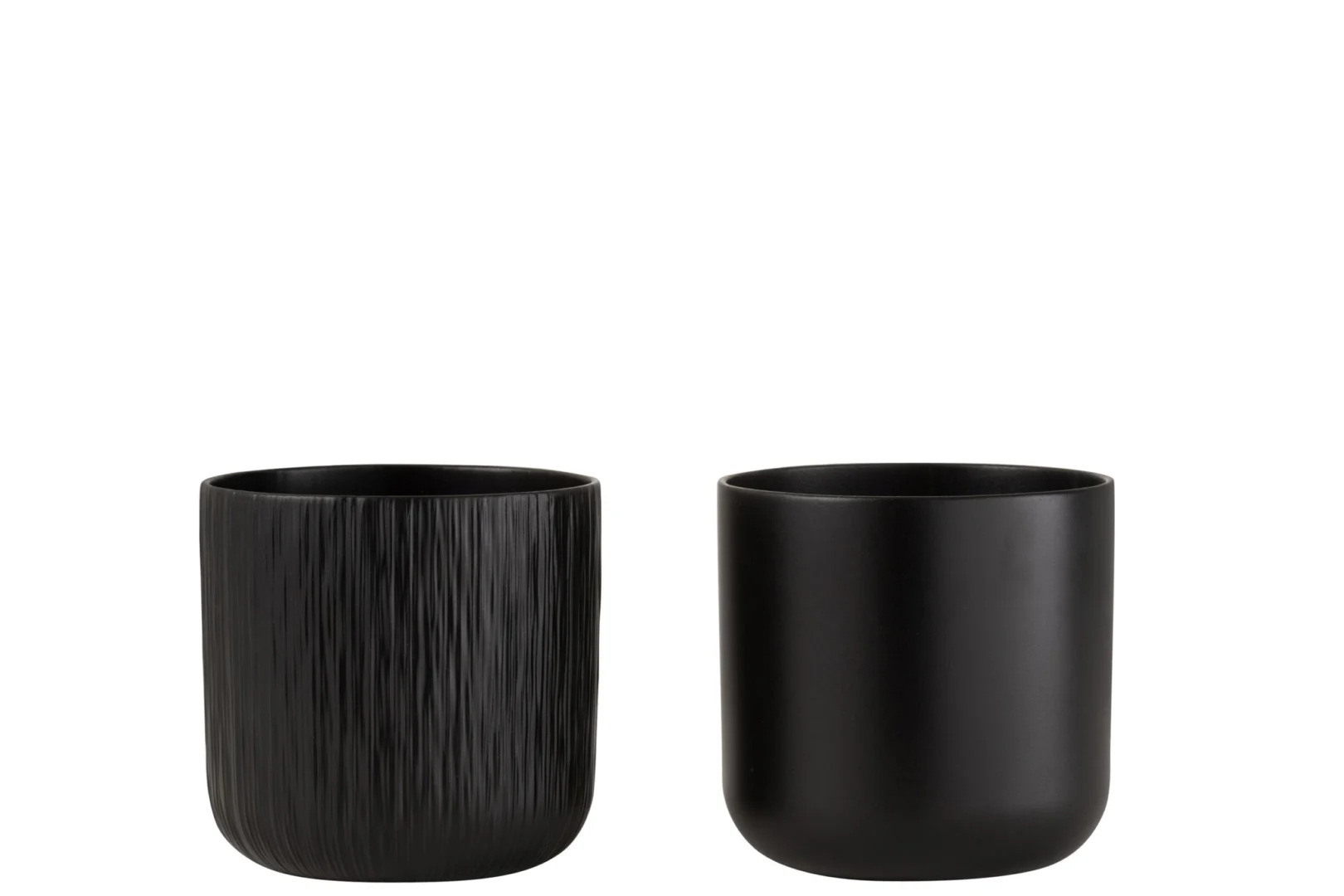 Zwarte Haabond keramieken bloempot set van 2, rond en compact met matte en geribbelde afwerking