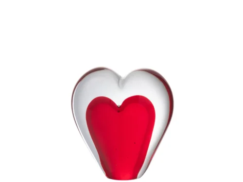 Varna Glas Rood presse-papier in hartvorm, staand rood glazen woonaccessoire met compact design