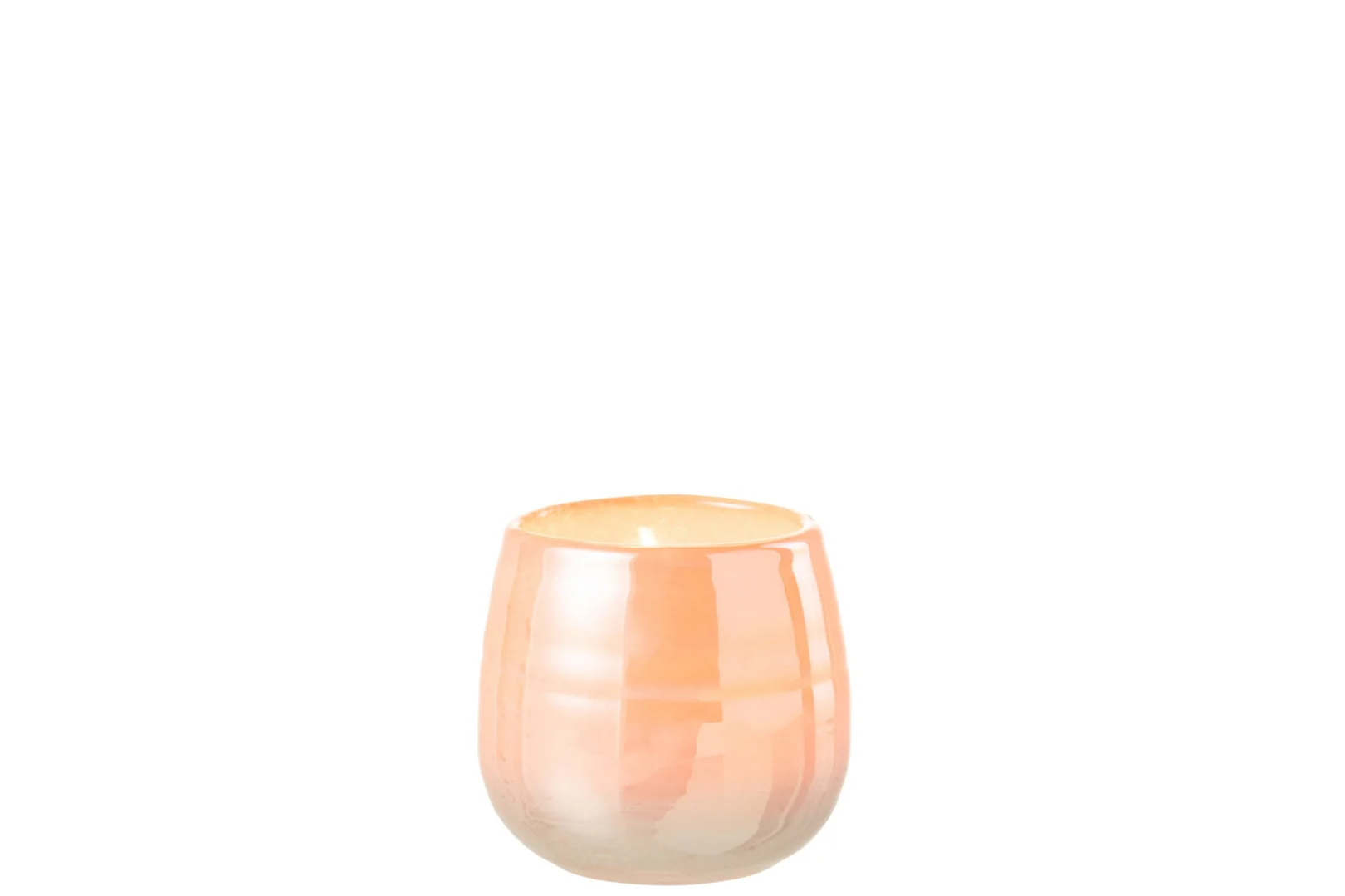 Vaas Fanter glas roze met oranje accenten, compact en glanzend, H10 cm