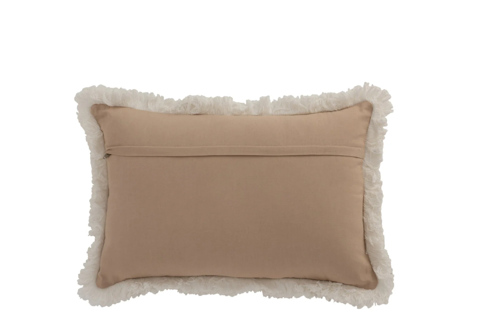 Kussen Baalvi naturel 49x31 cm met jute-katoen en subtiel muntpatroon, rechthoekig met franjes