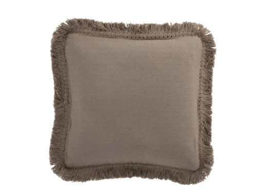 Bruin Fliental sierkussen 45x45 cm van katoen met franjes, vierkant en zacht geweven voor de bank