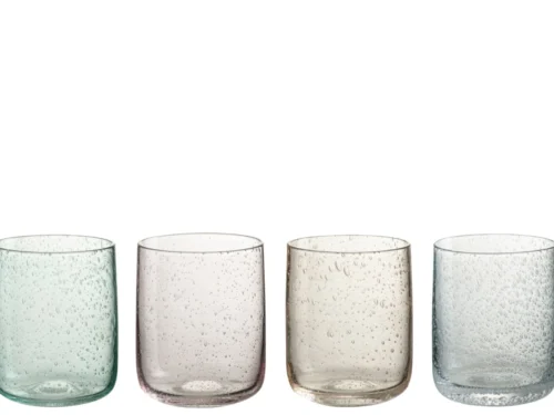 Drinkglas Sirocco Glas Meerkleurig set van 4, transparante waterglazen met bubbeldesign in zacht pastelglas