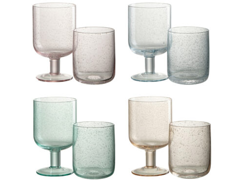 Prolvea drinkglas set van 4, meerkleurig glas met slank design en subtiele bubbeldetails