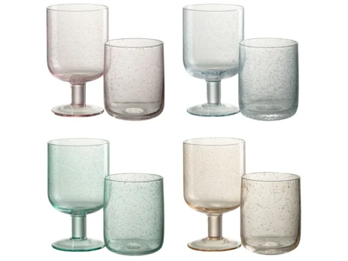 Prolvea drinkglas set van 4, meerkleurig glas met slank design en subtiele bubbeldetails