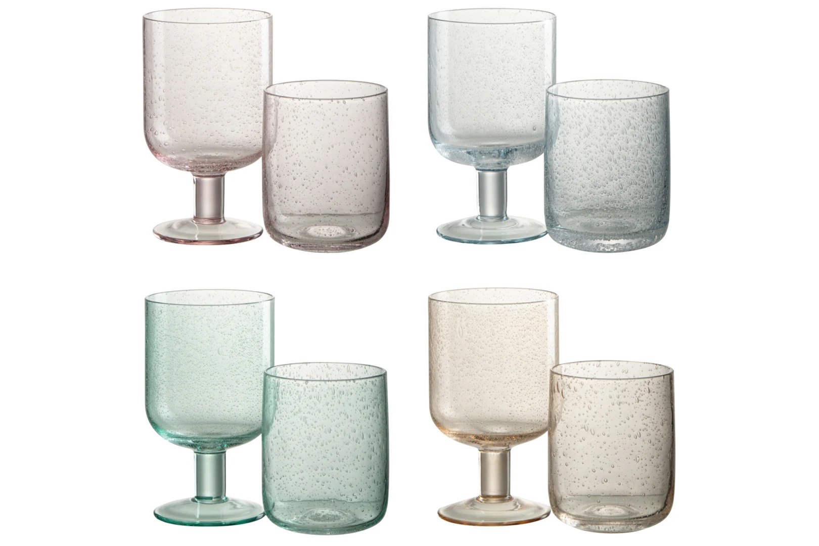 Prolvea drinkglas set van 4, meerkleurig glas met slank design en subtiele bubbeldetails