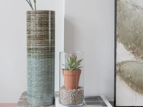 Vaas Nirno transparant glas H25,5 cm, cilindervorm, voor bloemen en decoratie