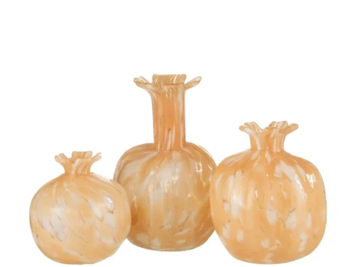 Vaas Leendone glas beige H23 cm, set van drie met organische vorm en glanzende afwerking