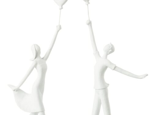 Beeld Peermy Steen Wit H33 cm set van 2: twee witte figuratieve beelden met hartballonnen, elegant en decoratief