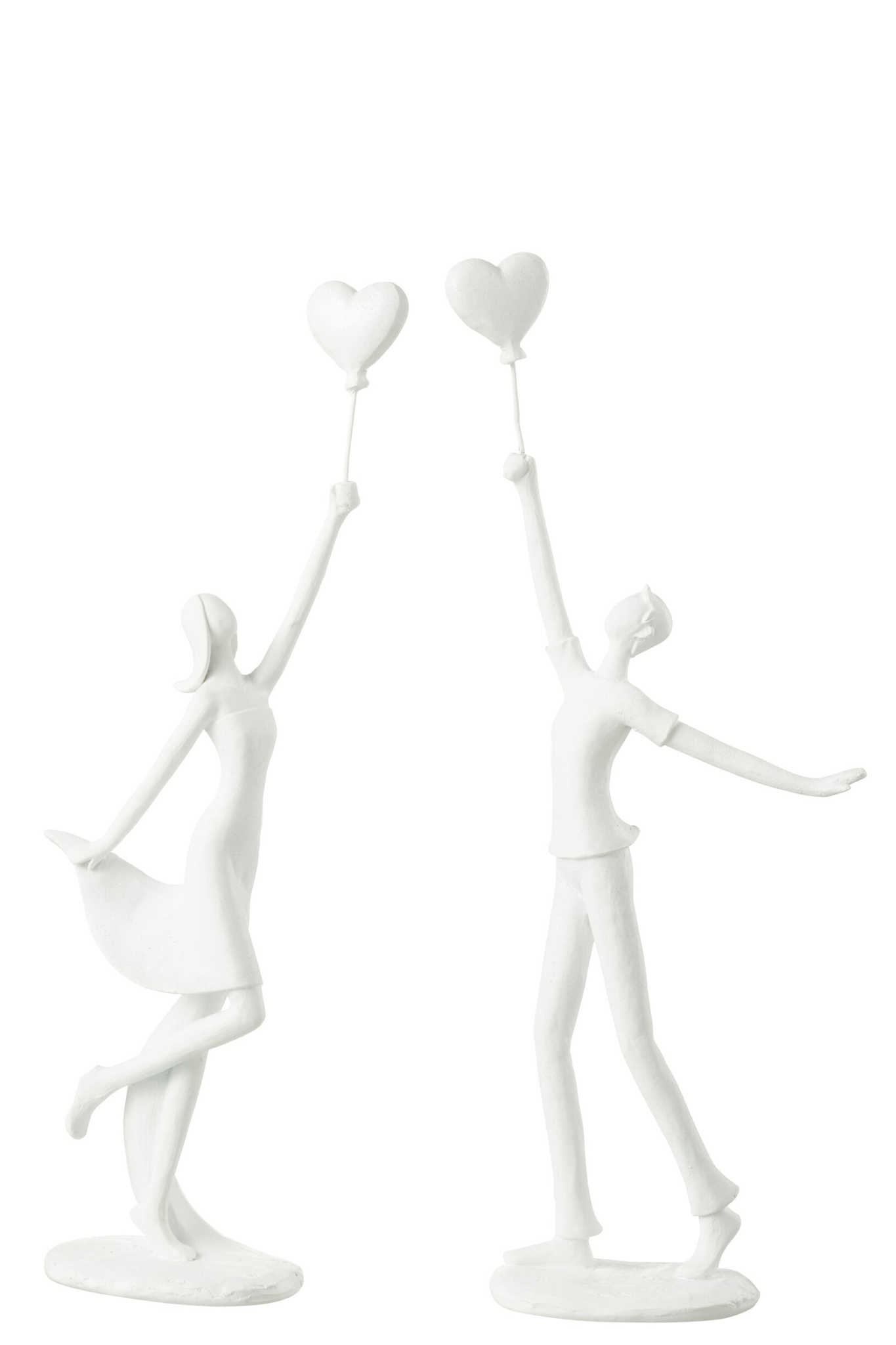 Beeld Peermy Steen Wit H33 cm set van 2: twee witte figuratieve beelden met hartballonnen, elegant en decoratief