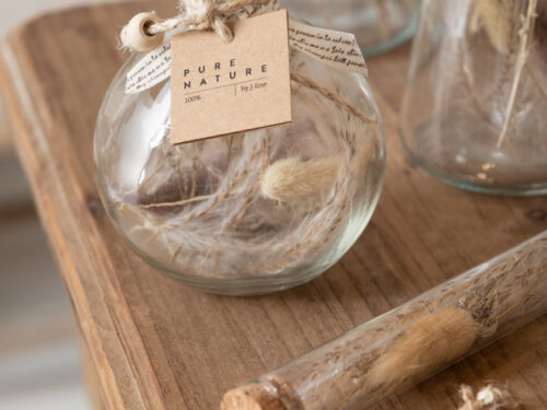 Droogbloemen Voovel Glas Naturel set van 2 met kurk en naturel decoratie