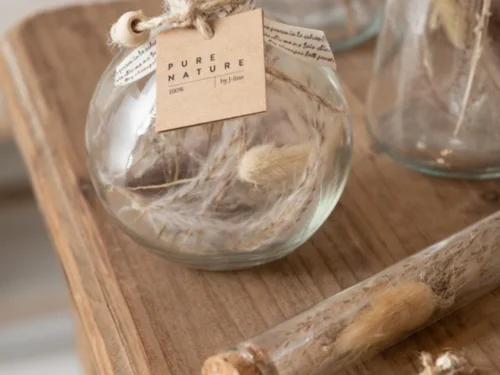 Droogbloemen Voovel Glas Naturel set van 2 met kurk en naturel decoratie