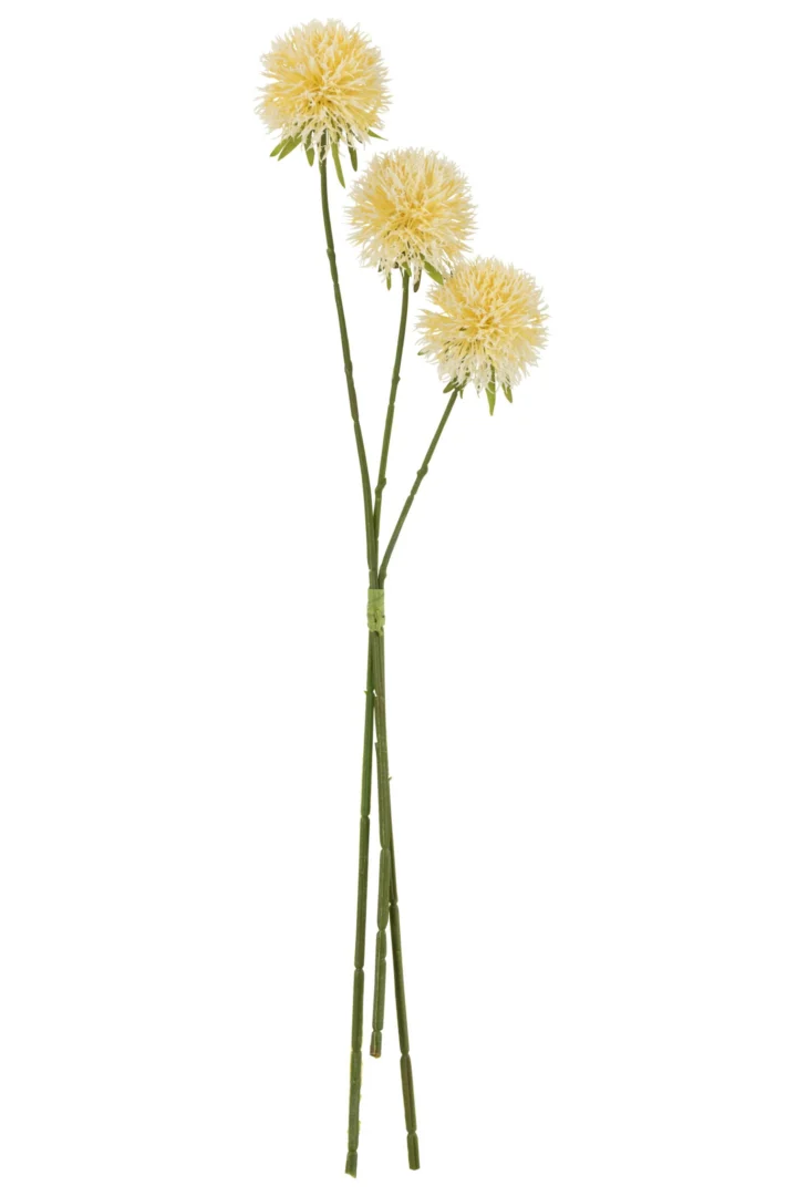 Alliumbloem Graultano kunstbloemen set van 3 in lichtgeel met lange groene stelen